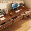 Long Solid Wood Desk with 3 Drawers Home Office Computer Desk Mid Century Modern Desk Large Study Writing 4