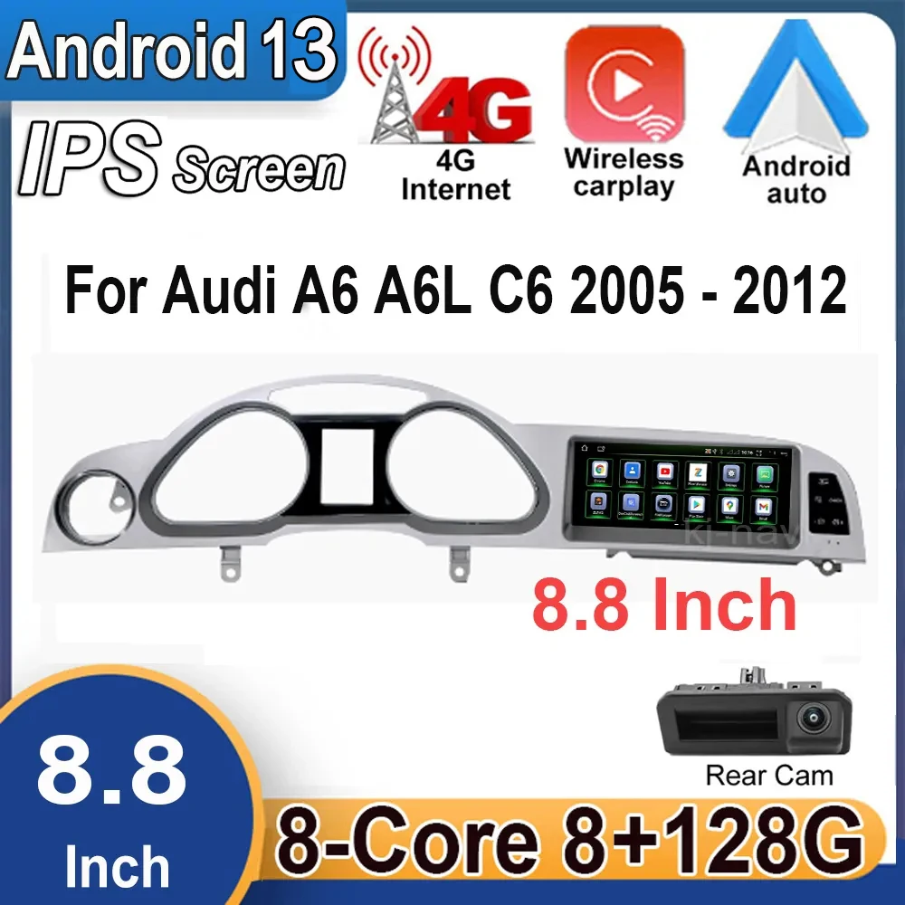 

8.8" Android 13 For Audi A6 A6L C6 2005 - 2012 Car Multimedia Video Radio GPS Navigation Android Auto Wireless Carplay 4G Lte