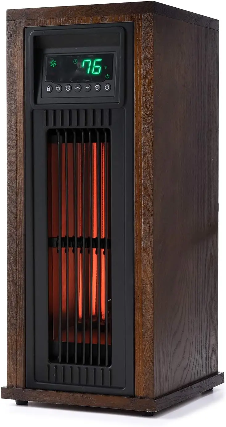 LifePro 23 Inch Portable Electric Infrared Tower Space Heater for Indoor Use with 3 Heating Elements, Thermostat, and Remote, Br
