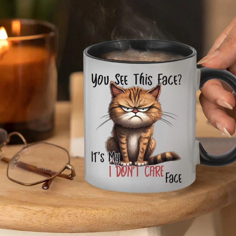 

11oz Cat Coffee Mug, Ceramic Coffee Cups, You See This Face Water Cups, Summer Winter Drinkware, Birthday Gifts, Holiday Gifts