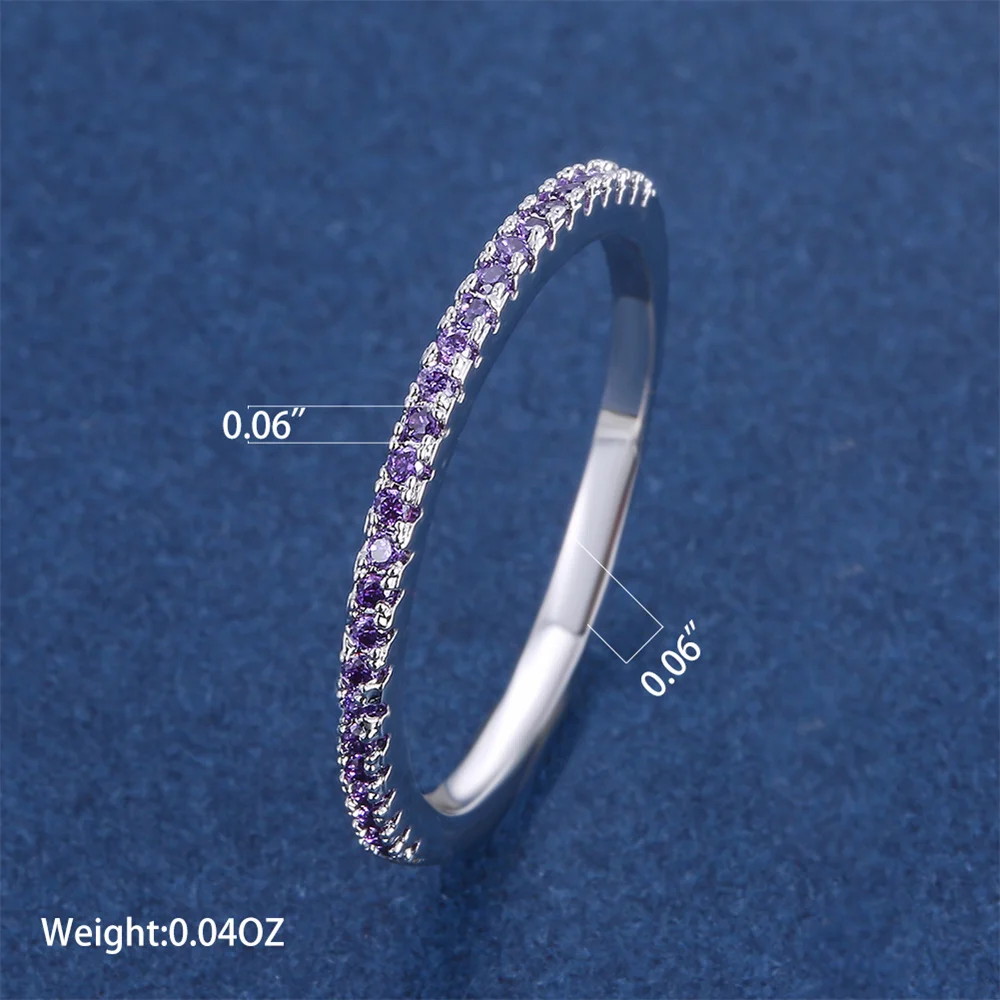 Classic Small Round Stone Wedding Band Thin Stacking Rings For Women Purple Crystal Engagement Jewelry Minimalist Accessory Gift
