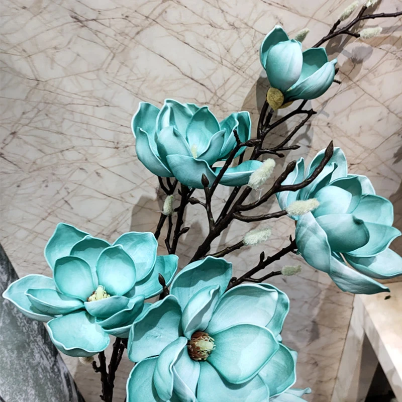 KI Store Grandi Avorio fiori di magnolia Natalizia, Tessuto tipo velluto, 6 Pezzi di Fiori Artificiali Scegli Spray per addobbato ghirlanda di Natale di Decorazioni per Alberi di Natale