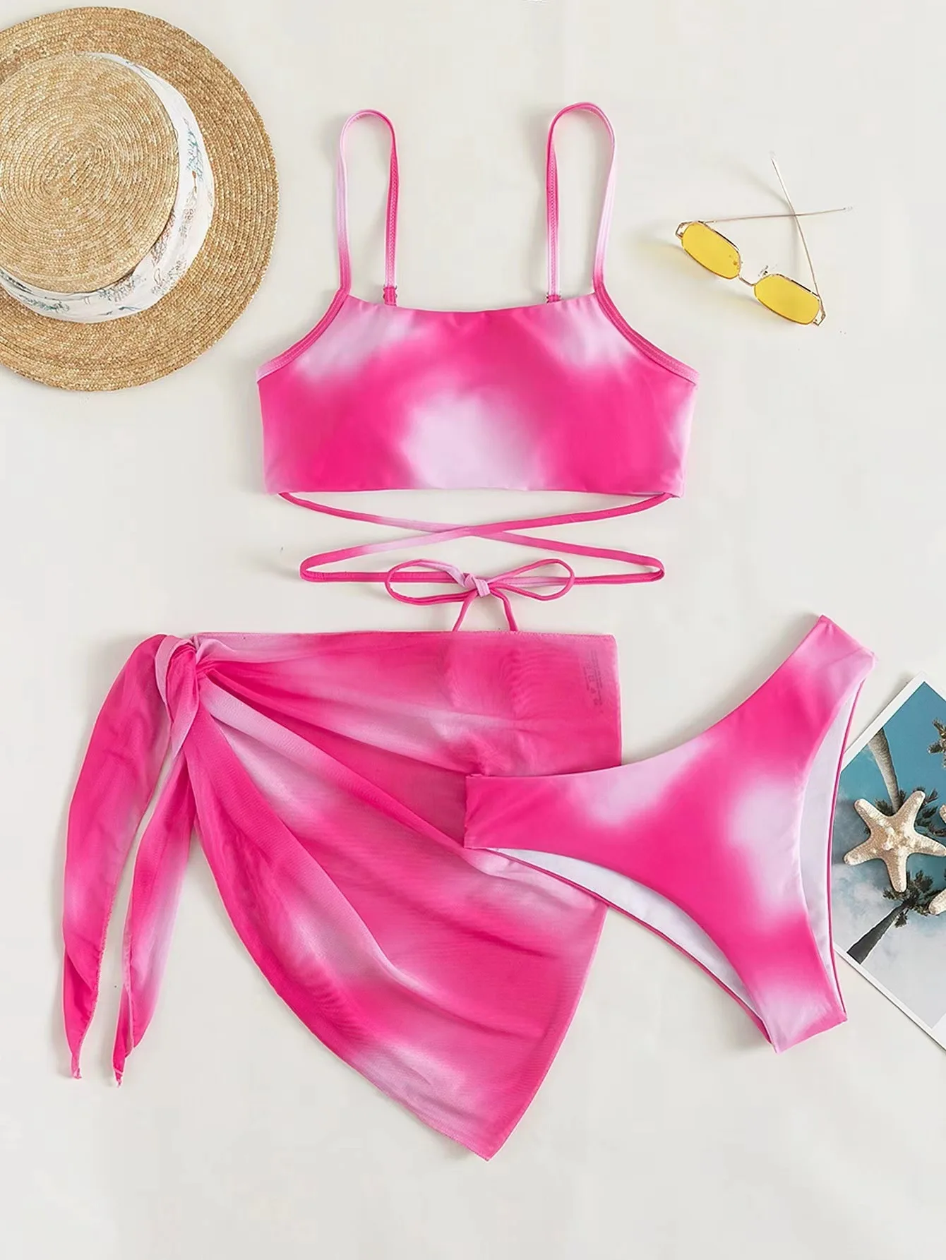 2024 New Printed Cross Lace Up Bikini Swimwear Set VC036