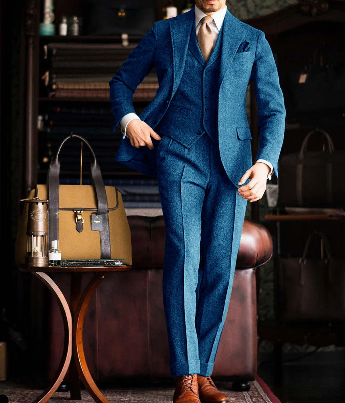 Men's Suit Tweed 3 Pieces Formal Business Wedding Prom Groom Tuxedo Single Breasted Costumes Luxury Suit