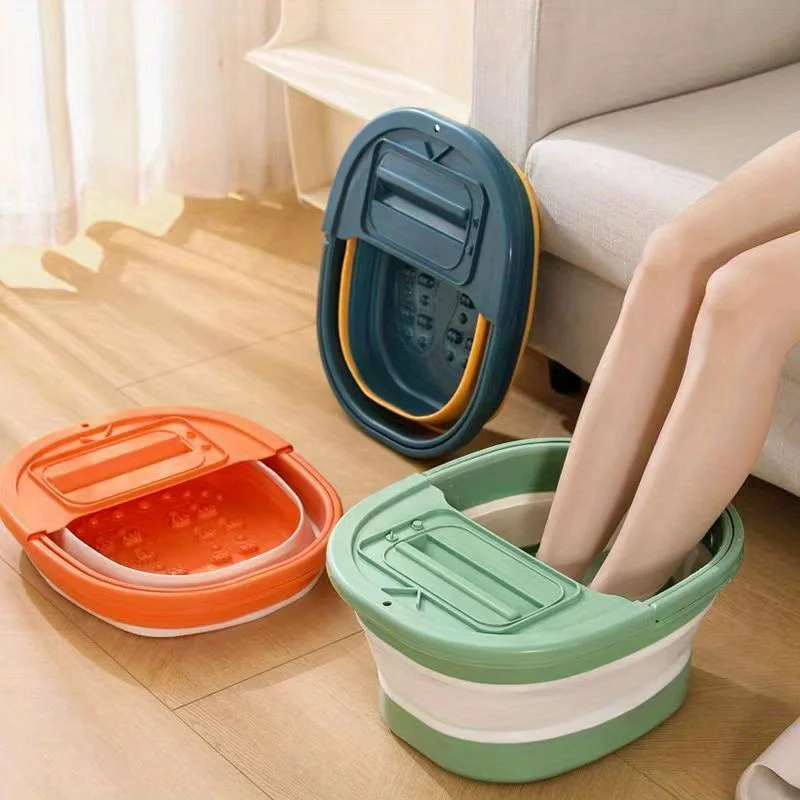 Collapsible Foot Bath Basin for Soaking Feet,Pedicure Foot Spa, Tub with Handles and Massage Acupoint,Multifunction（A）
