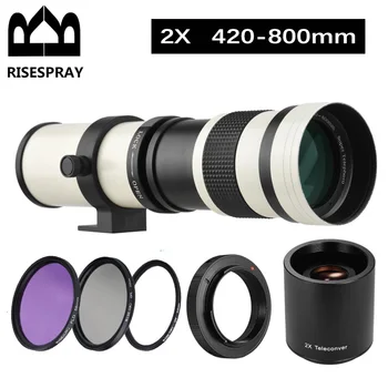 RISESPRAY 슈퍼 망원 렌즈 수동 초점 줌 렌즈, 캐논 니콘 소니 NEX DSLR 카메라 사진 촬영에 적합, 2X 420-800mm F/8.3-16