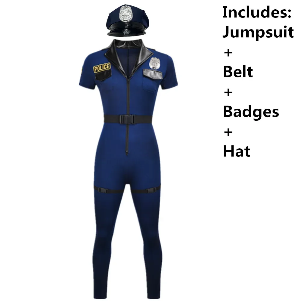 Sexy Police Woman Officer Jumpsuit Cosplay Costume Policewoman Adult Halloween Carnival Party Show Bodysuit