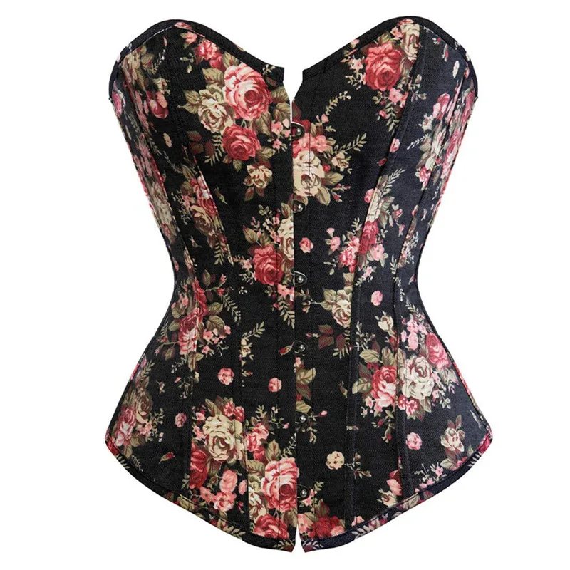 Corset Bustier Top Women Vintage Floral Denim Corset Body Shaper