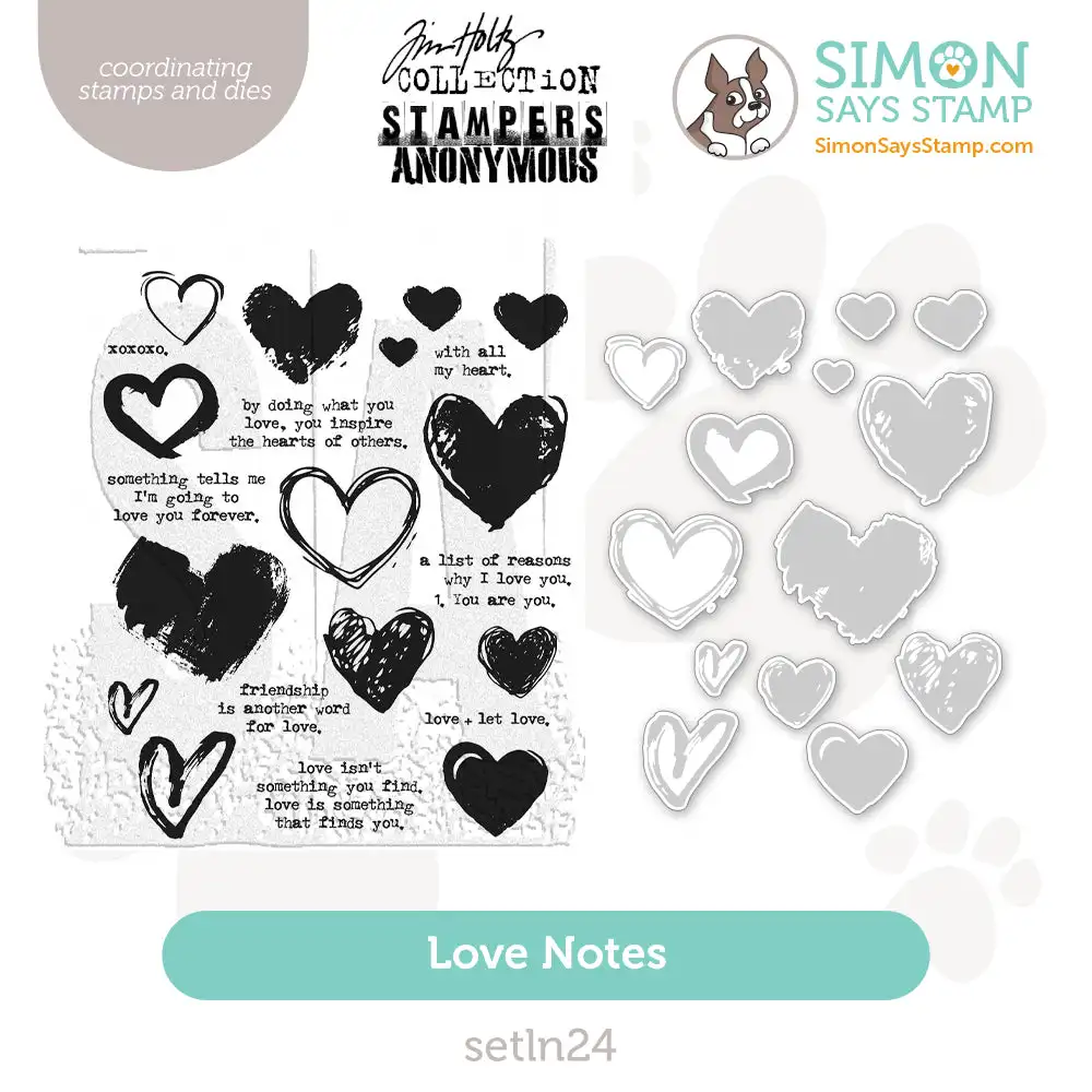 

Набор металлических штампов и штампов Tim Holtz с надписью «Love Notes»