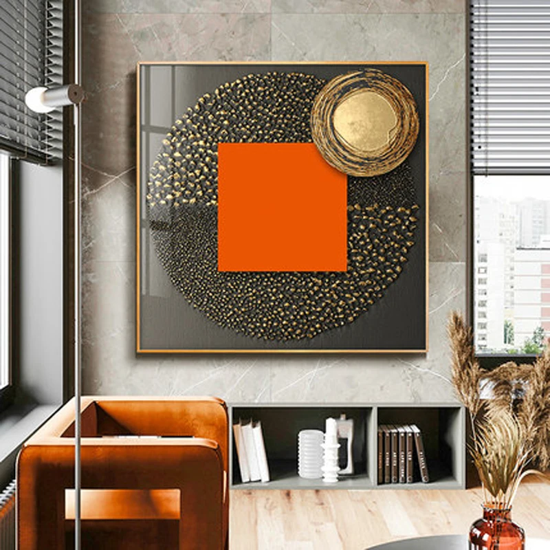 100% Handmade Orange Canvas Paint Gold Foil Landscape Art Oil Paintings  Wall Pictures Trim Back Artwork For Living Room Decor - Painting &  Calligraphy - AliExpress