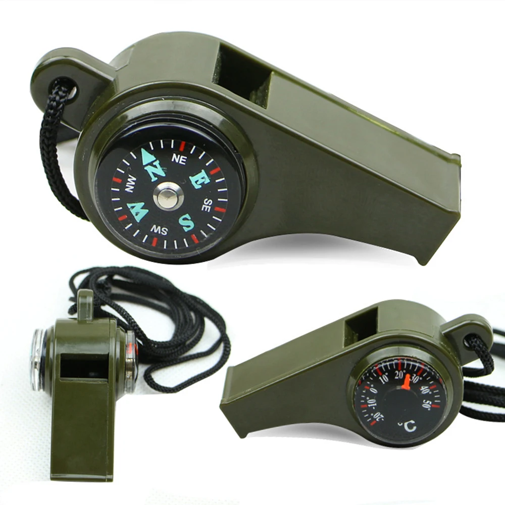 Multifunctional Whistle 7 In 1 Camping Survival Whistle Trekking Thermometer Compass Tools Magnifier Mirror 1~10PCS survival whistle sport whistle sports whistle metal whistle