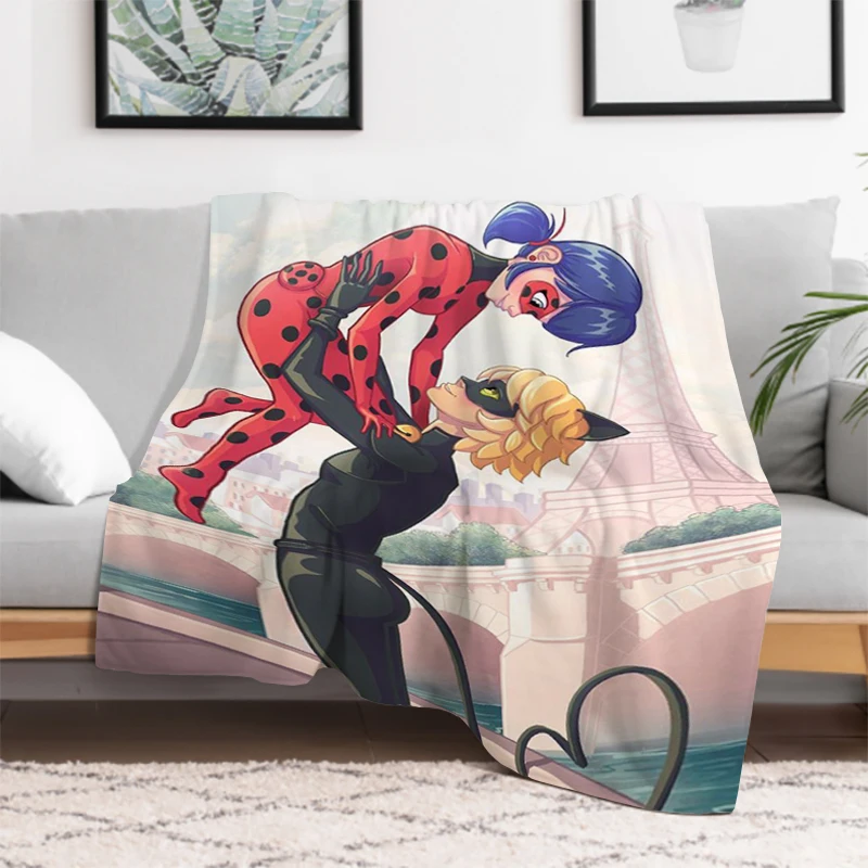 

M-Miraculous Blanket Anime Blankets Furry Bedspread on the Bed Plush Microfiber Bedding Throw Knee Throws Sofa Bedspreads Plaid