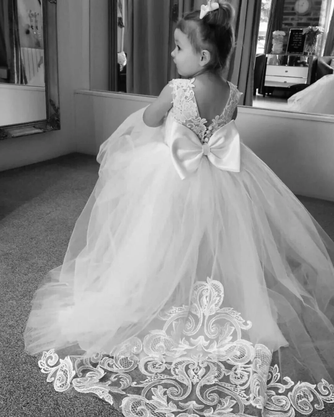 Girl Dresses Cute Flower For Wedding Big Bow Appliques Long Little Pageant Gowns  Girls Layers Tulle First Communion From 62,75 € | DHgate