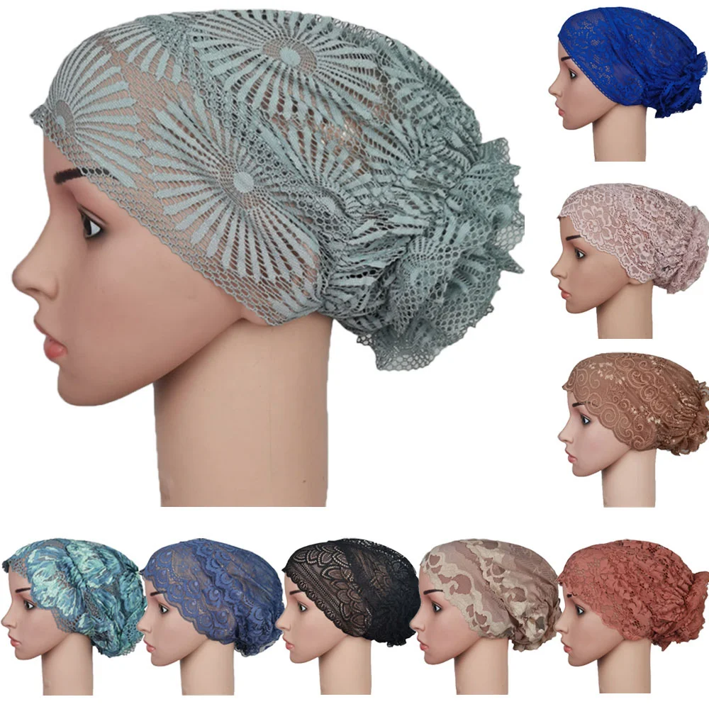 

Muslim Women Lace Hat Islamic Inner Caps Headwear Underscarf Headwear Wrap Beanies Skullies Head Wrap Ramadan Turban Cap New