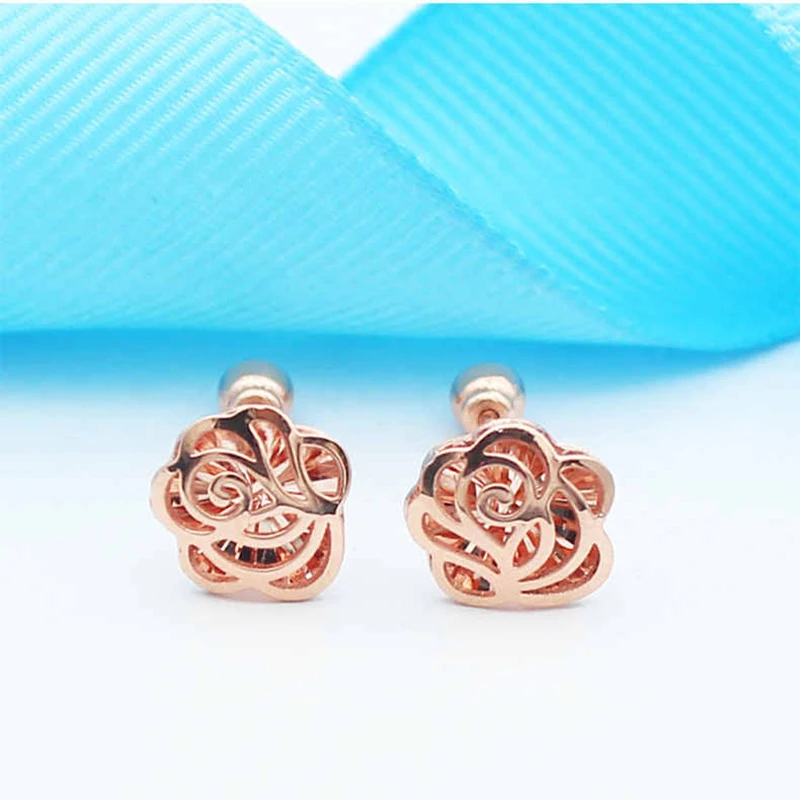 

585 Purple Gold Plated 14K Rose Gold Geometric Flower earrings for women fashion glamour ear studs classic jewelry