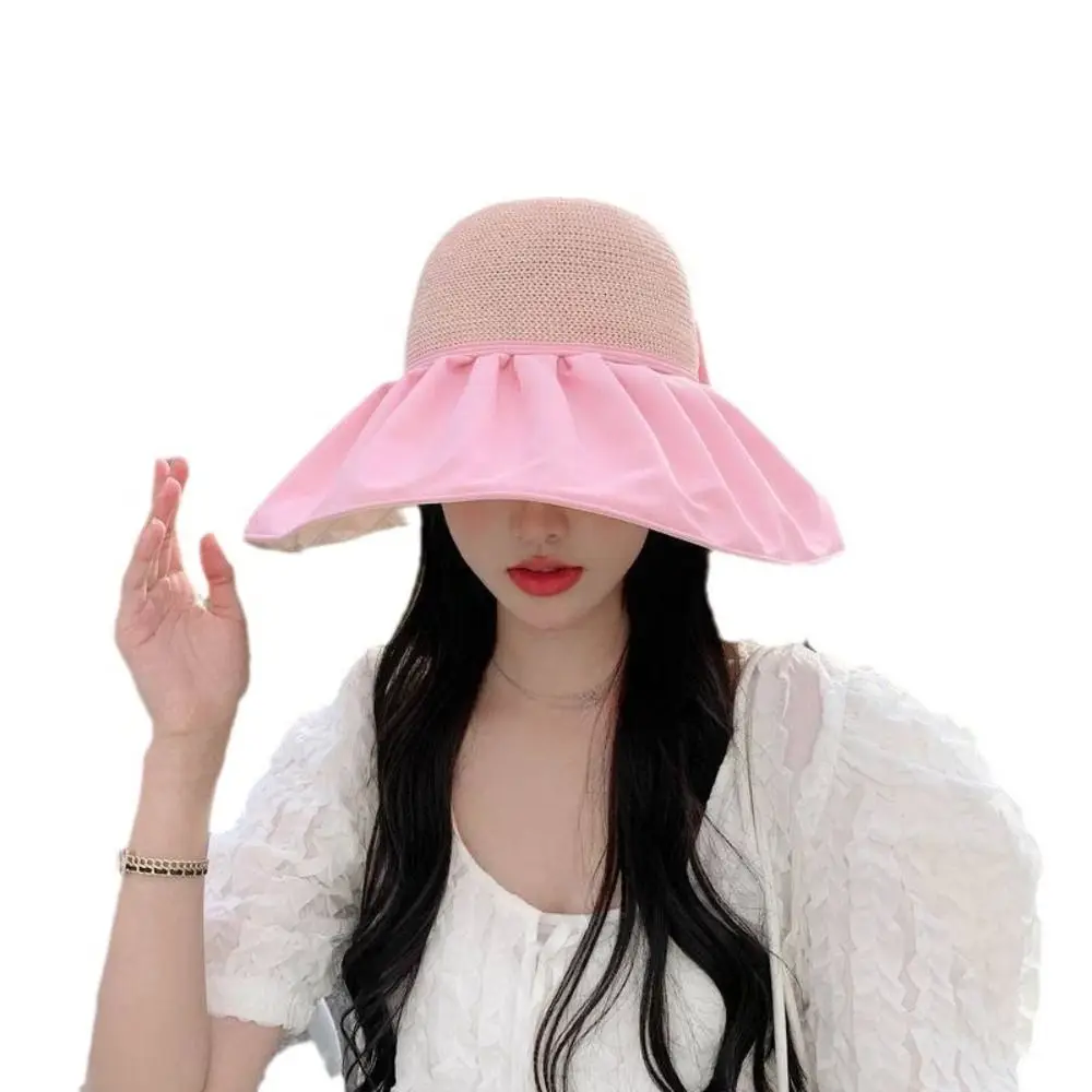 

Foldable Bucket Hat Summer Portable Wide Brim Sun Cap Outdoor Anti-UV Panama Hat Women