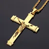 High quality 24K Gold Plated Jesus Christ Cross Pendant Hip hop Rap Golden Crucifixio Cuban Chain Necklace Men Jewelry 6