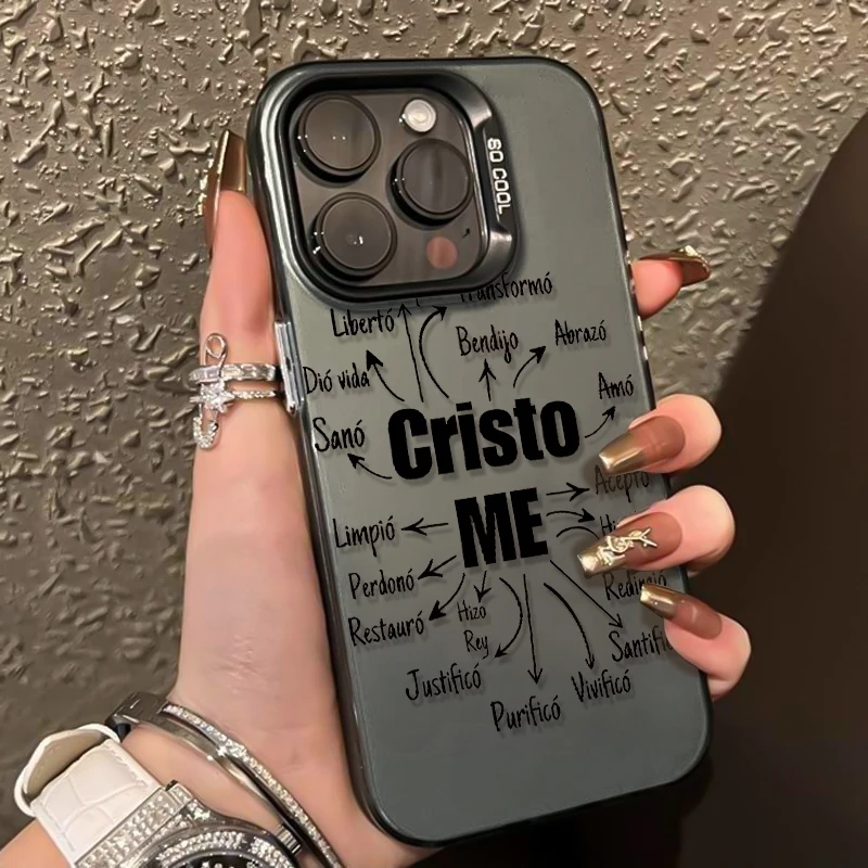 Christian-Themed Phone Case with Spanish Pattern Design