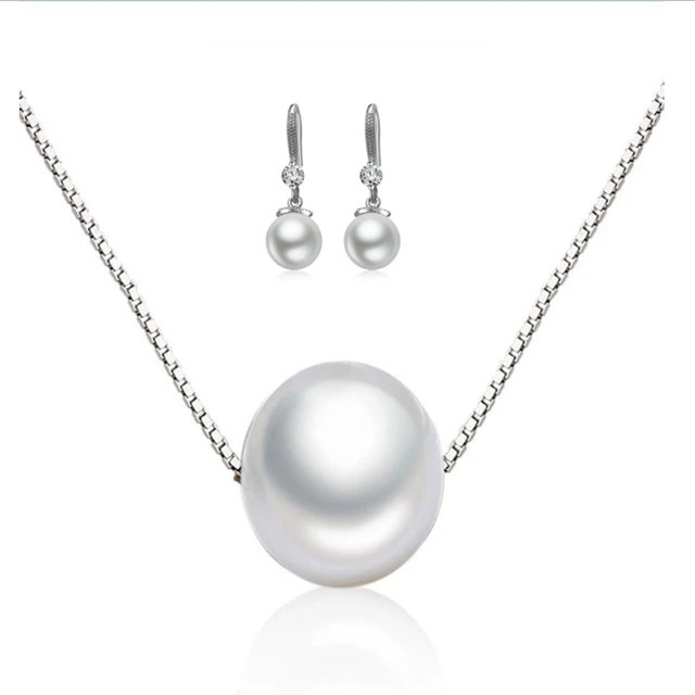 Exquisite Fashion 925 Sterling Silver Necklace Earrings Jewelry Set 10MM Pearl  Accessories For Women Engagement Jewelry Gift - AliExpress