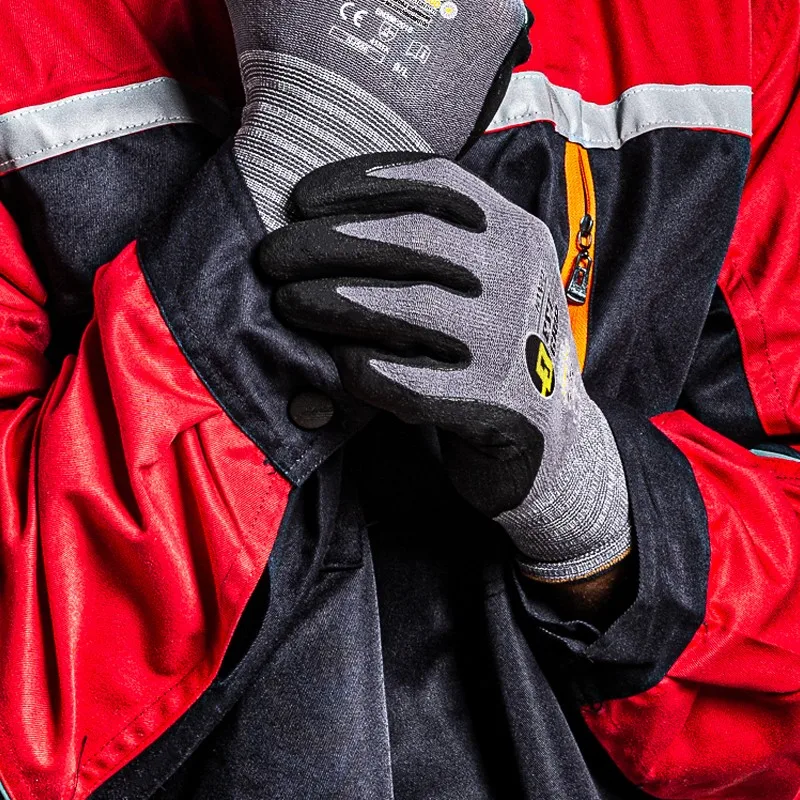 

5 Pairs Nylon PU Nitrile Safety Coating Work Gloves Palm Coated Gloves Mechanic 15 Gauge Working Gloves