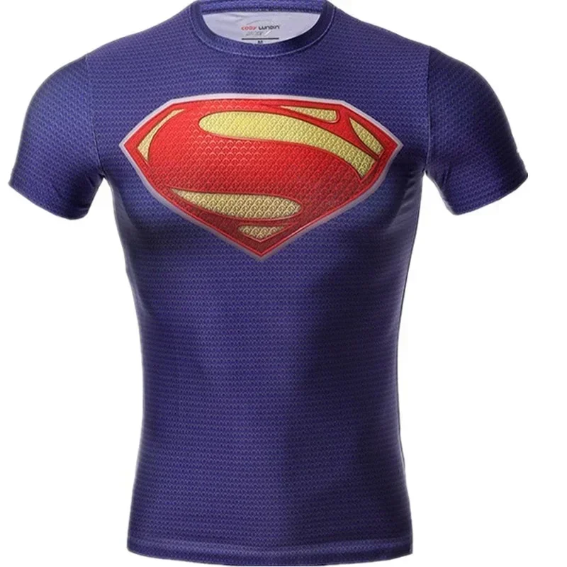 Summer new men's T-shirt 3D Printed T-shirt Avengers American Superman Spider-Man Iron Man Sports Quick dry tight short sleeves