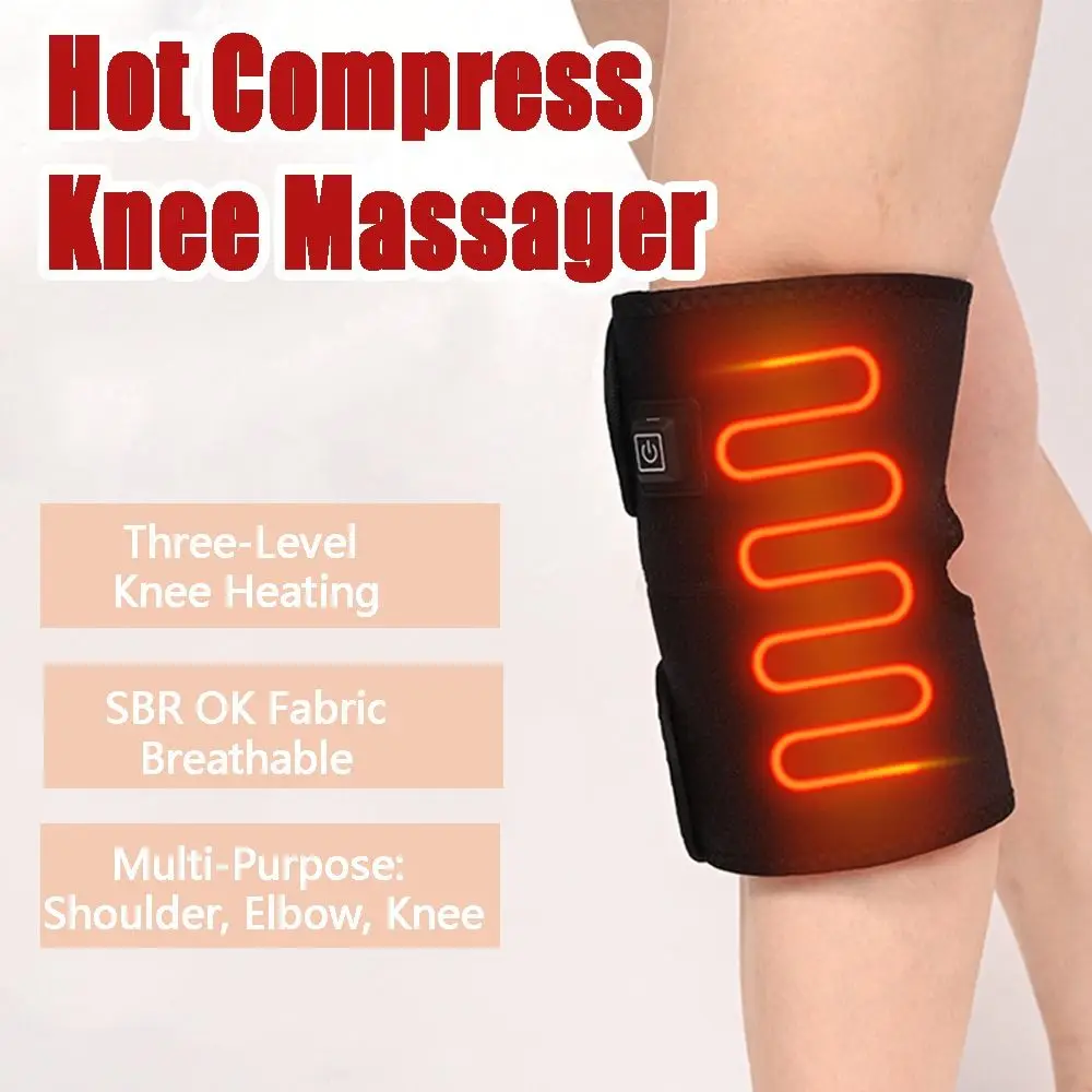 3 in 1 Heated Knee Wrap Black 3 Heat Levels Heated Knee Brace 6 Adjustable Vibrations Breathable Heating Vibration Massager