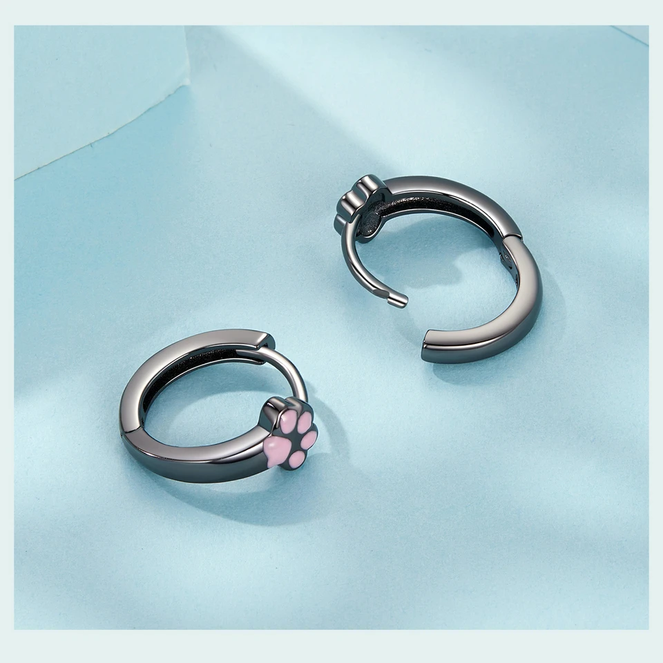 Sterling Silver Cat Claw Hoop Earrings Ear Stud Black Gold Plated for Women Girl - PeticaDeals