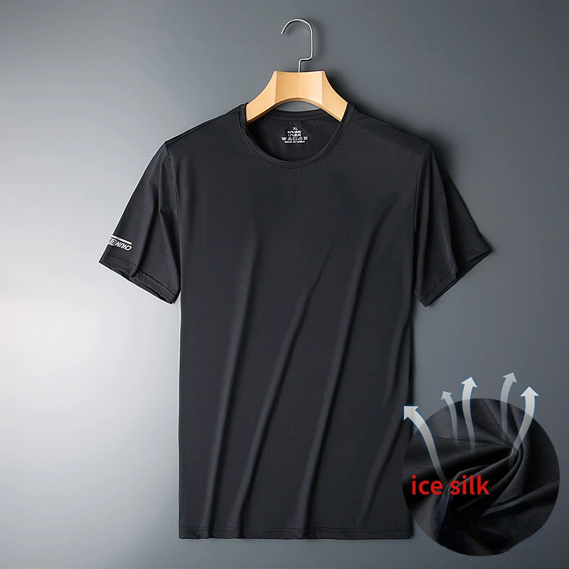 

Polo Homme Ice Silk Round Neck Short Sleeve Men's Simple Quick Drying Breathable T-shirt Loose Casual Elastic Sports Polo Shirt