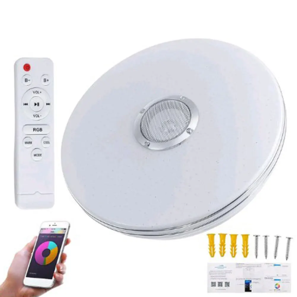 Luz de techo LED RGB, lámpara de techo moderna regulable compatible con Bluetooth con altavoz, lámpara LED inteligente para el hogar y la habitación de los niños