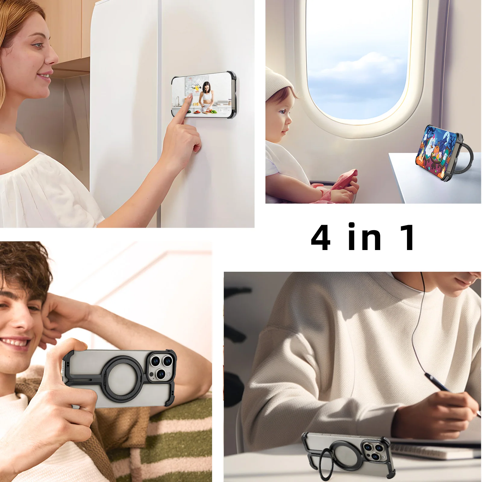 Eary Minimalist Phone Case for iPhone 16 Pro Max with Kickstand 360° Rotatable Magnetic Ring Stand Metal Frameless Bumper Cover