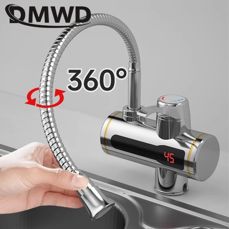 DMWD เครื่องทำน้ำอุ่นไฟฟ้าแบบไม่มีถังก๊อกน้ำท่ออเนกประสงค์ห้องครัวเครื่องทำน้ำอุ่นทันทีก๊อกน้ำเครื่องทำน้ำอุ่นจอแสดงผลอุณหภูมิ LED 1