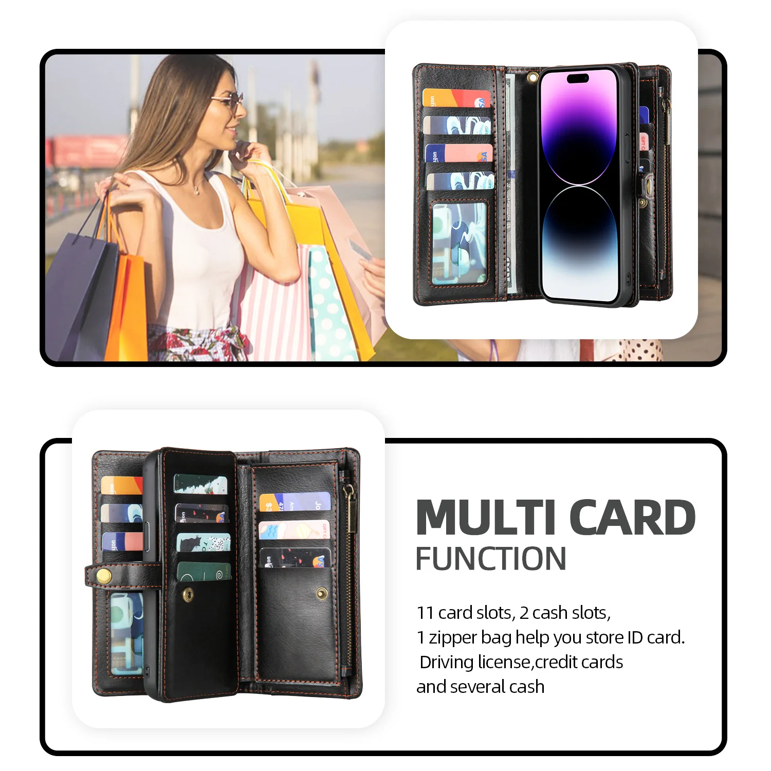 Zipper Flip Cover Business Wallet Luxury Magnetic Leather Phone Cases For Iphone 15 14 Plus 13 12 11 Pro Max Wallet Case Bags