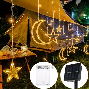 Solar/AAA Battery USB 5V Star Moon LED String Lights Outdoor Festoon Hanging Ornaments Garden Christmas Curtain Lights 8 Modes