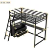 Twin Metal Loft Bed with Desk and Cabinet Loft Bed Twin Size Bed Frames Loft drawer top of wood to increase the service life. 6