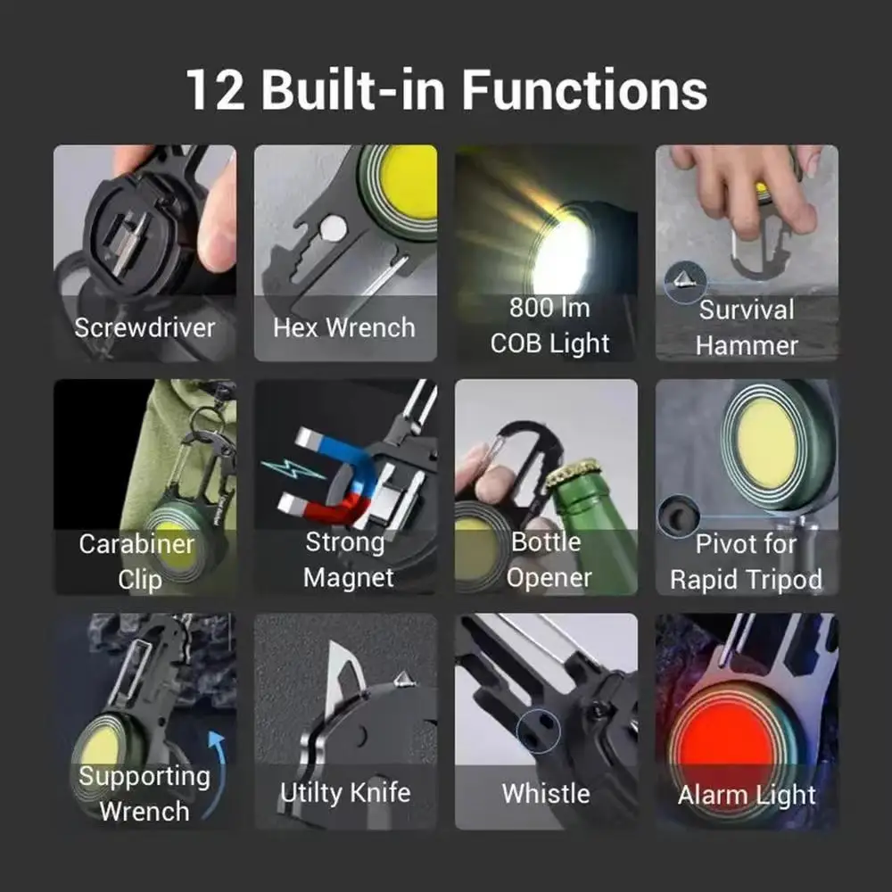 Description Picture 4 of itemMultifunction Portable Pocket Work Light Mini 3 Modes LED Keychain Light Bottle Opener with Corkscrew Outdoor Camping accessory