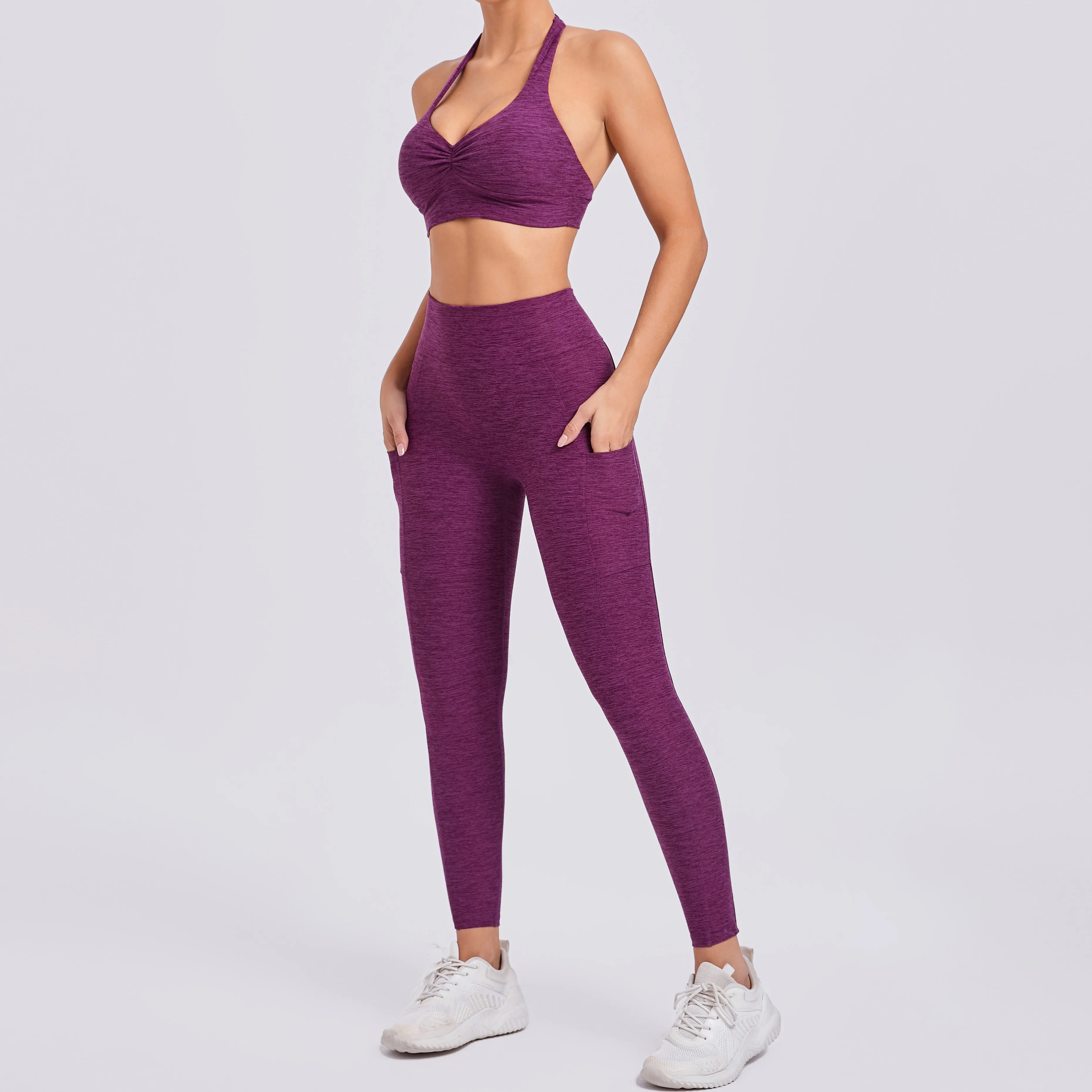 Adjustable Backless Bra Back V Butt Suit Yoga Women Fitness Workout Gym Running Scrunch Leggings Push Up Sportswear Sports Set