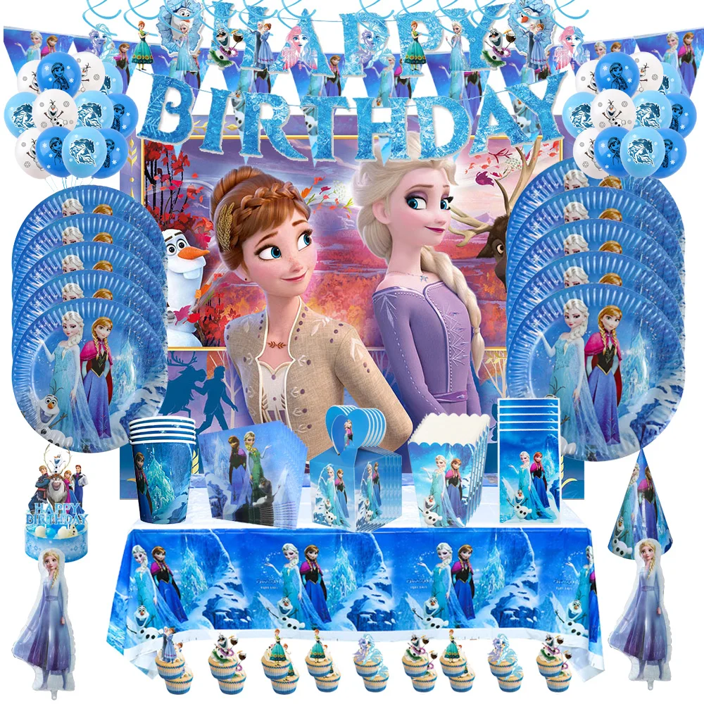 

Tableware Tablecloth Paper Plate Cups Napkins Baby Shower Party Supplies Set Cartoon Frozen Elsa Kids Birthday Party Decorations