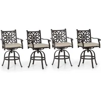 Outdoor Swivel Bar Stools Set of 4, Cast Aluminum Patio Pub Height Bar Stool & Chairs with Seat Cushion 1