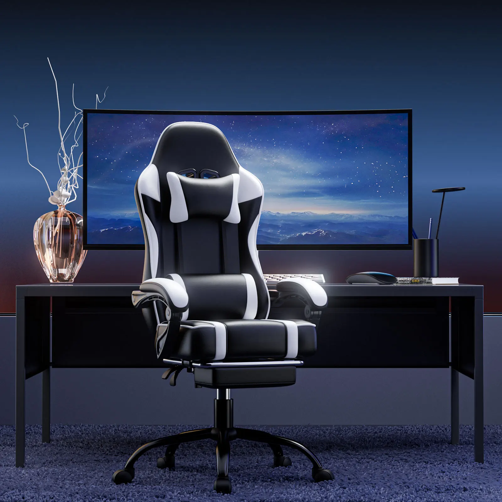 Gaming Chair, Ergonomic Video Game Chair for Adults, Comfortable Computer Chair with Footrest and Lumbar Support 6