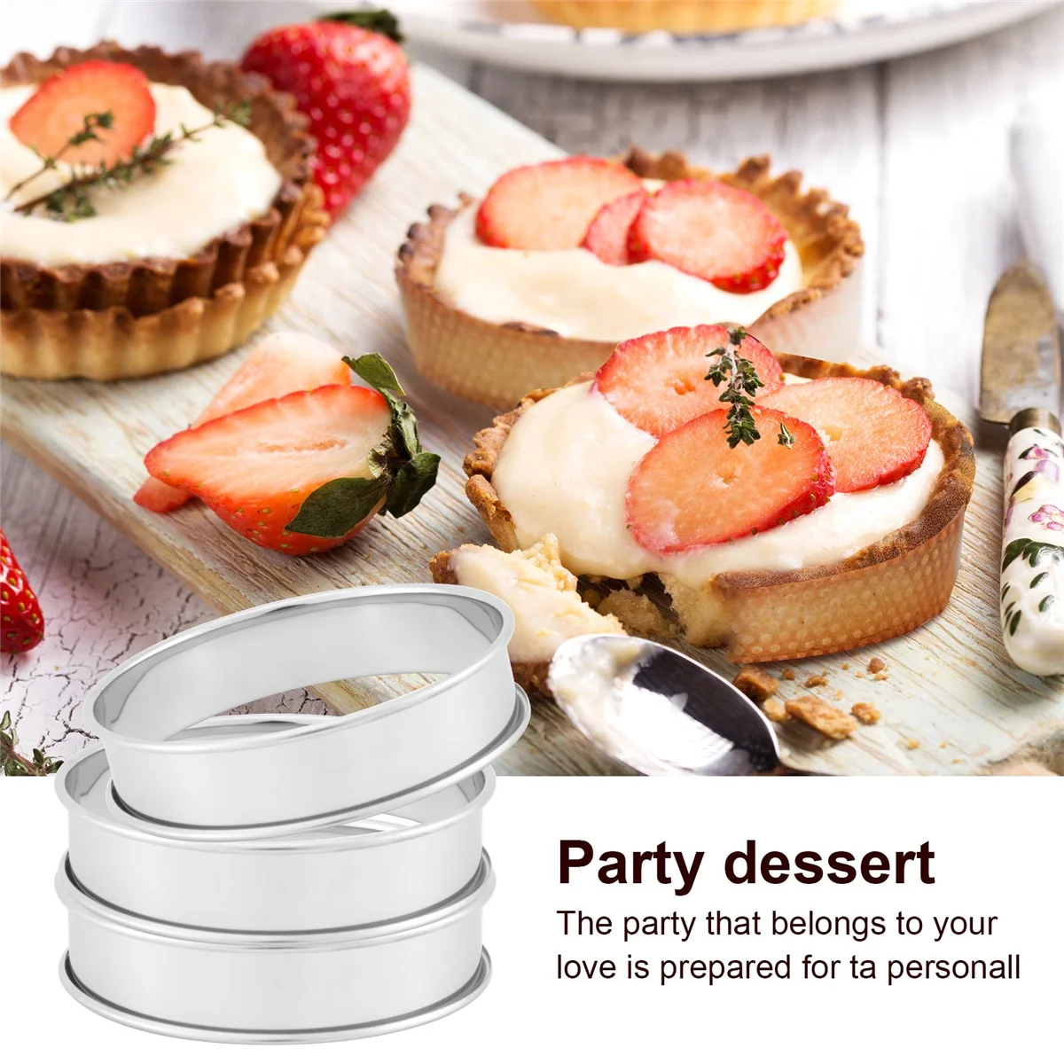 6 Pack 4 Inch Double Rolled English Muffin Rings, Stainless Steel Crumpet Rings, Tart Round