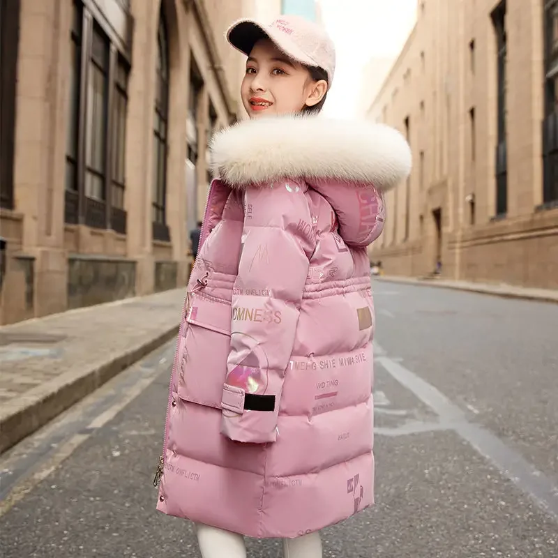 

New Winter Down Cotton Jacket Girls Waterproof Hooded Coat Children Outerwear Clothing Teenage 3-15Y Clothes Kids Parka Snowsuit