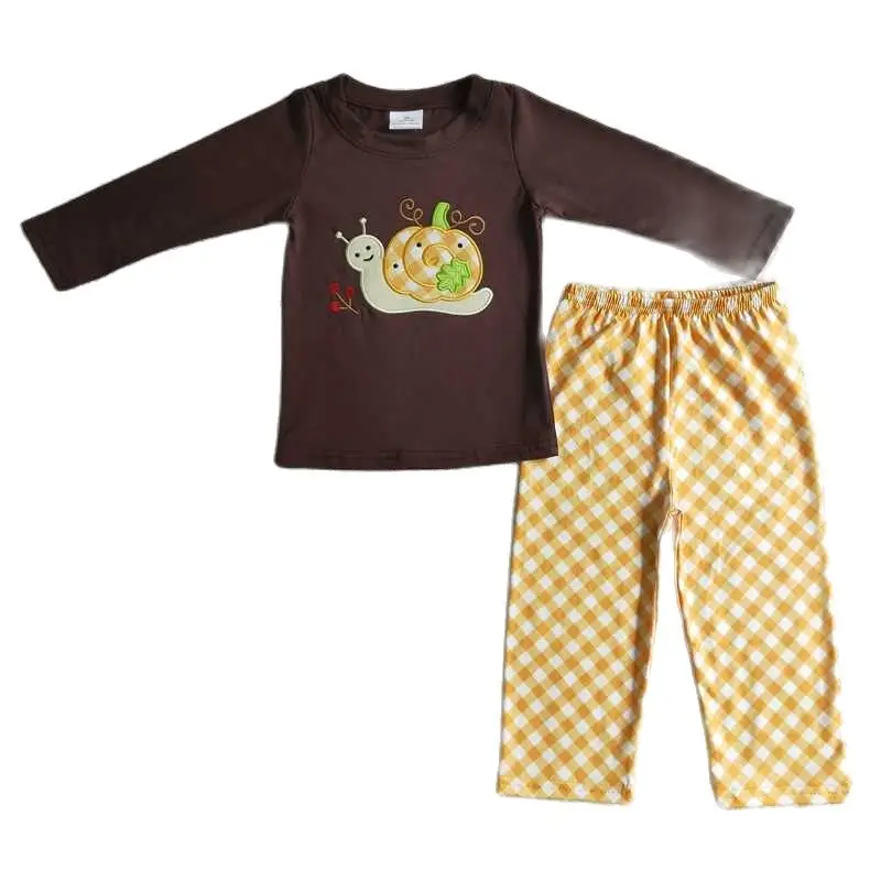 

Boys Embroidered Snail Pumpkin Long Sleeve Pants Set