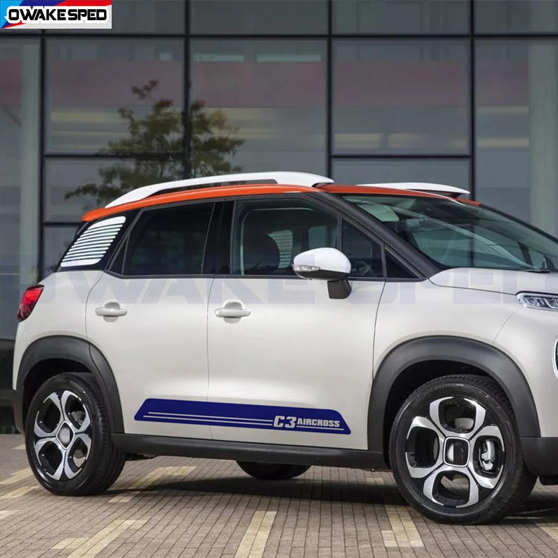 2pcs Car Door Side Skirt Sticker For Citroen C3 Aircross Carbon