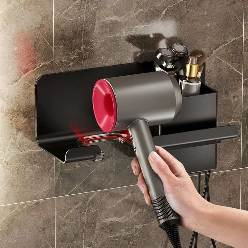

Wall Mounted Hair Dryer Holder Space Aluminum Bathroom Shelf Organized Hairdryer Razor Straightener Storage Bathroom Accessories