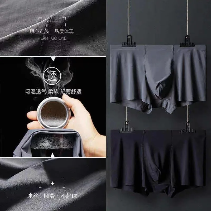 5 Pcs/Lot Men's Ice Silk Sexy Seamless Ultra-thin Boxer Briefs Shorts Underwear Underpants Male Breathable Panties