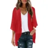 Fashion Solid Cardigans Women's Summer Blouse 2024 Casual Long Sleeve Blusas Female Thin Tunic Tops Kimono Cape 4