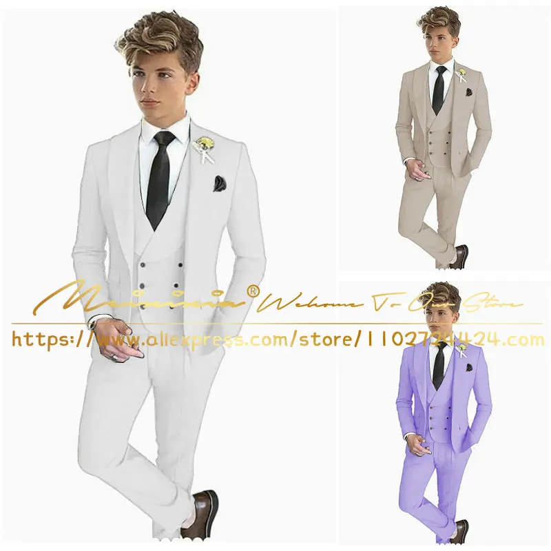 White Boy Suit 3 Piece Slim Fit Kids Tuxedo Formal Blazer Vest Pants Set Wedding Kids 2-16 Years Tailored Clothes