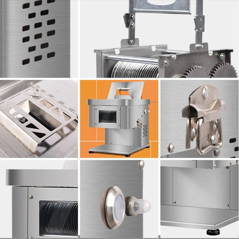 110V 220V Meat Cutting Machine Commercial Stainless Steel Desktop Fresh Meat Slicer For Sale 6
