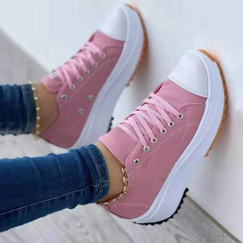 New Lowtop Casual Laceup Round Toe Solid Canvas Flat Shoes