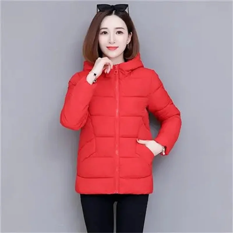 여성용 다운 코튼 재킷, 여성용 경량 패딩 재킷, 여성용 패딩 재킷, 가을 후드 아우터, 레드, 겨울 코트, 2023 신상